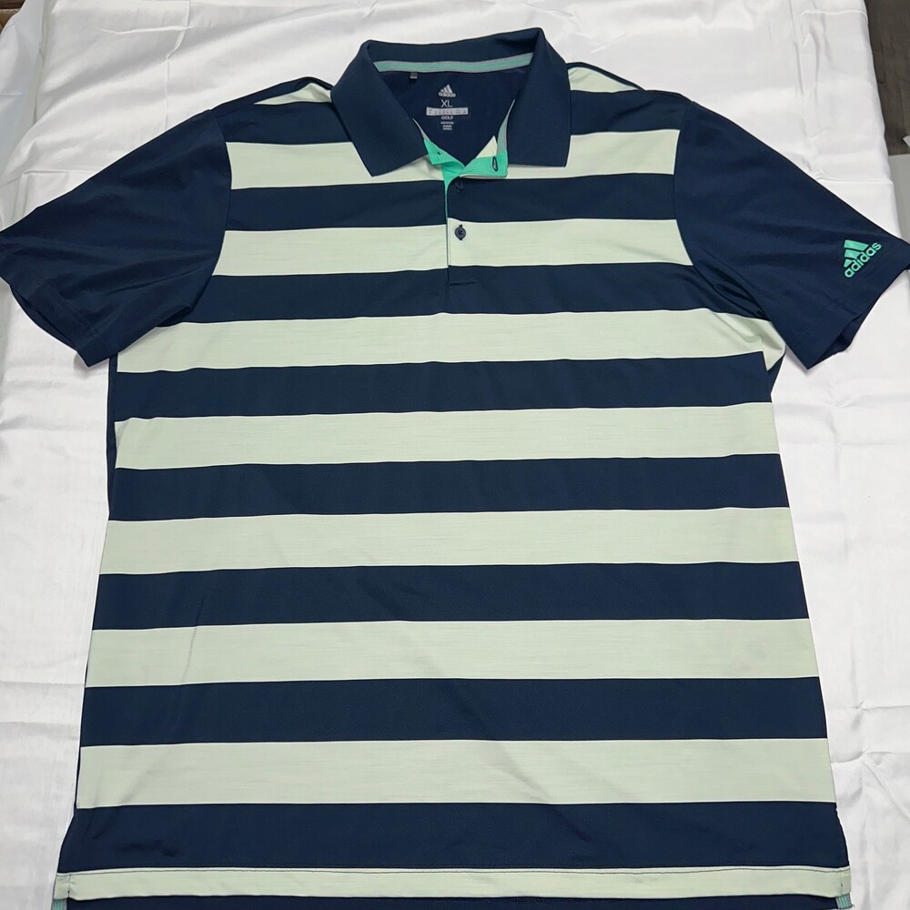 Adidas Golf Men’s XL Navy Mint Striped Performance Polo Shirt
